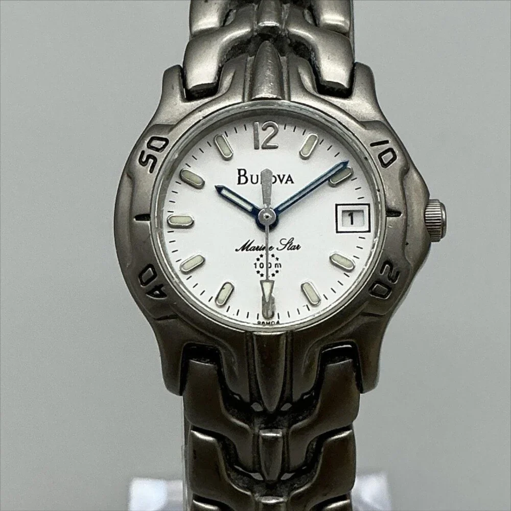 Bulova Marine Star Womens Watch 25mm White Dial Titanium NON RUNNING FOR PARTS